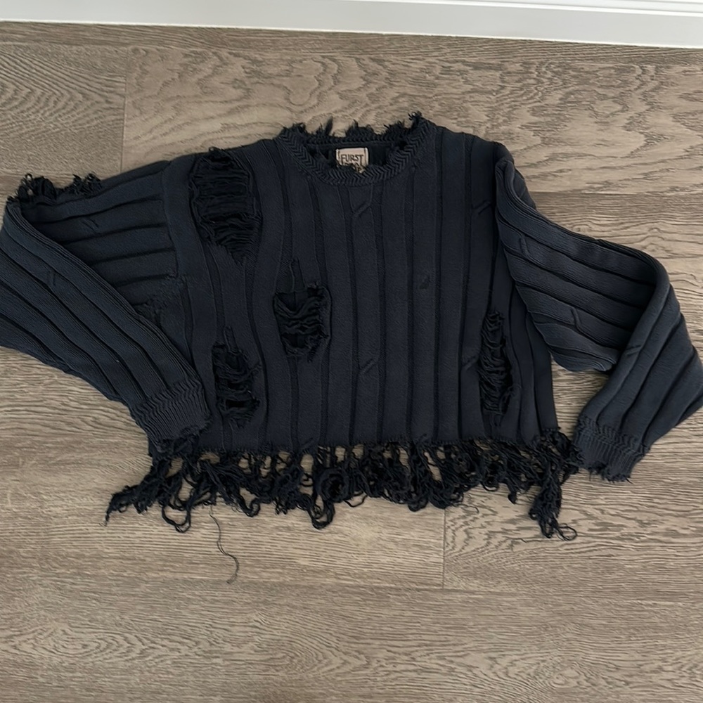 Furst of a kind NWT Navy cotton distressed sweater